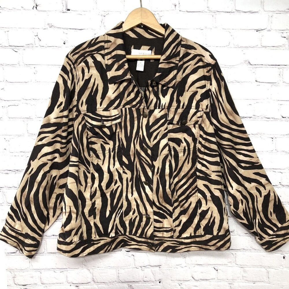 Lucy & Laurel Brown Leopard Print 100% Linen Long… - image 1